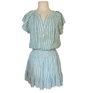 Rails Augustine Mini Dress Laguna Striped Smocked Waist Large NWT Coastal Boho